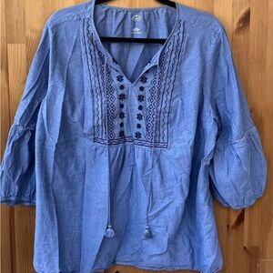 St. John's Bay Light Blue Embroidered Blouse